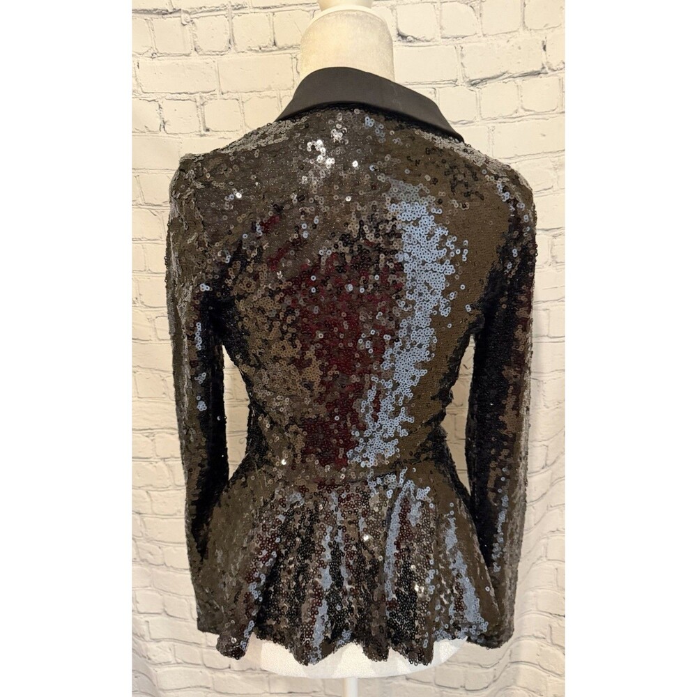 Venus black sequined tuxedo-style peplum top with a satin shawl collar Small - Picture 4 of 7